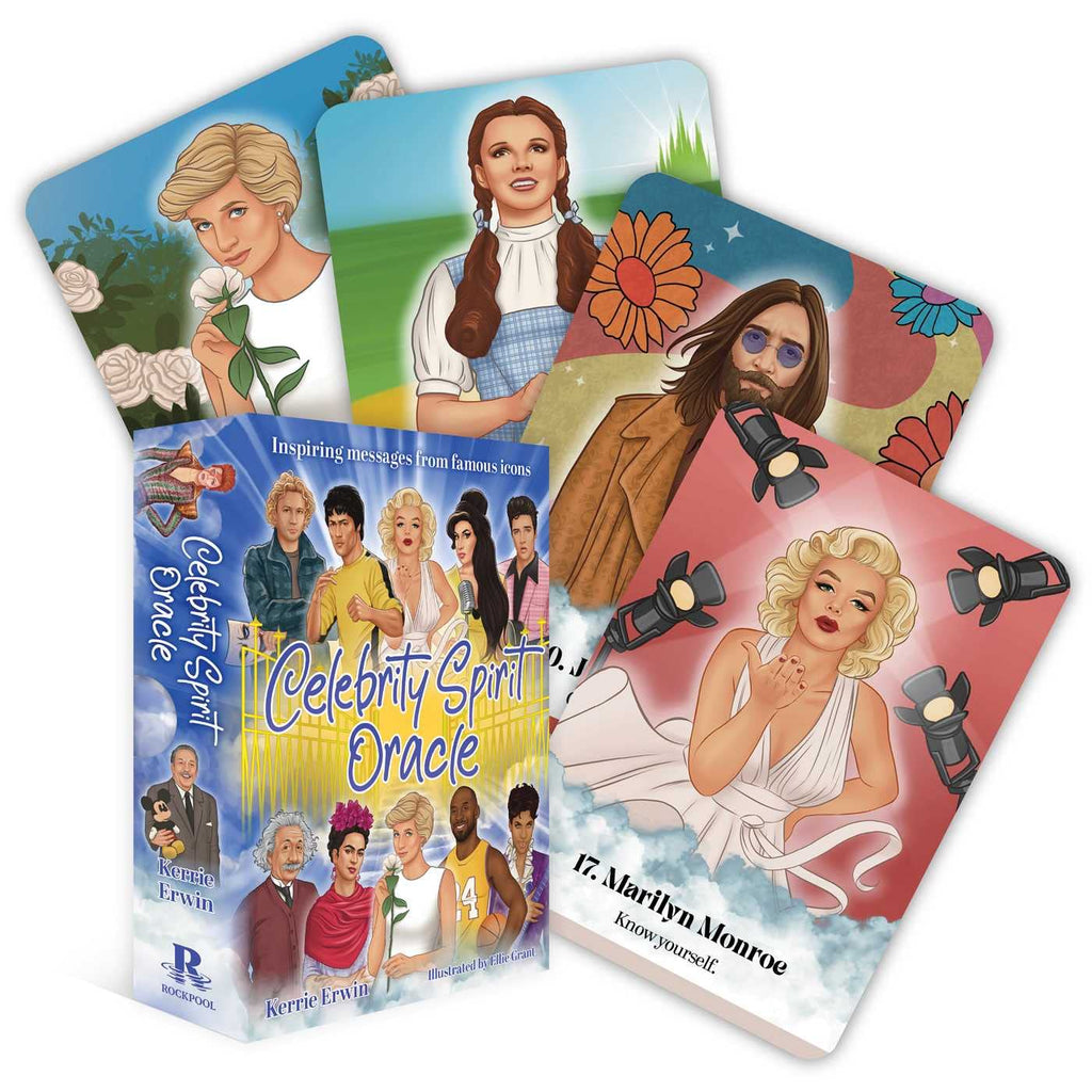 Celebrity Spirit Oracle cards with images of famous people on a white background