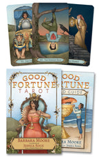 Good Fortune Tarot cards with cover and guidebook on a white background