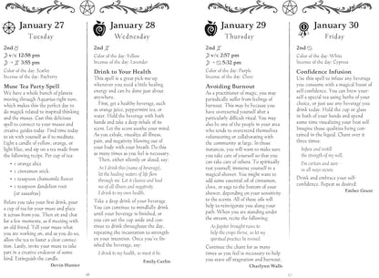 Witchcraft calendar page with rituals and spells for January 27-30 on a white background.
