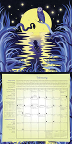 Calendar with owl design on a blue and yellow background