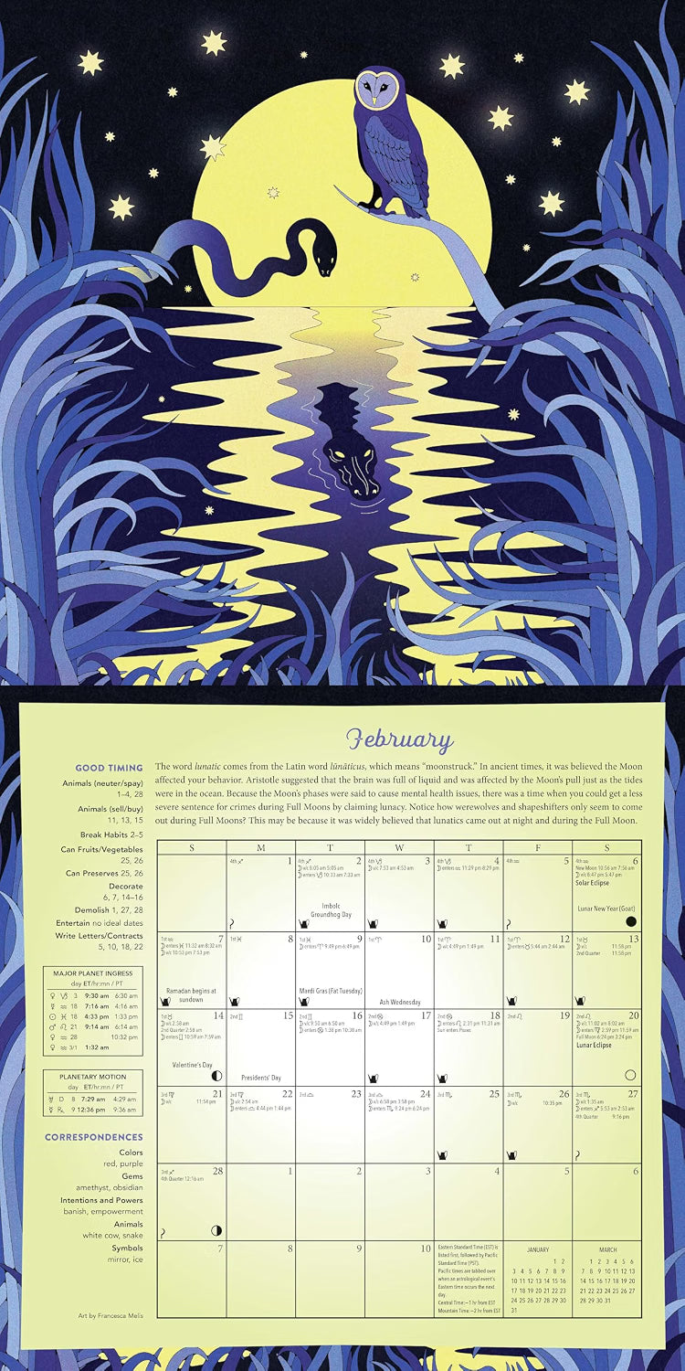 Calendar with owl design on a blue and yellow background