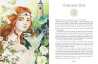 Illustrated fairy with red hair and butterfly wings on a book page with text.