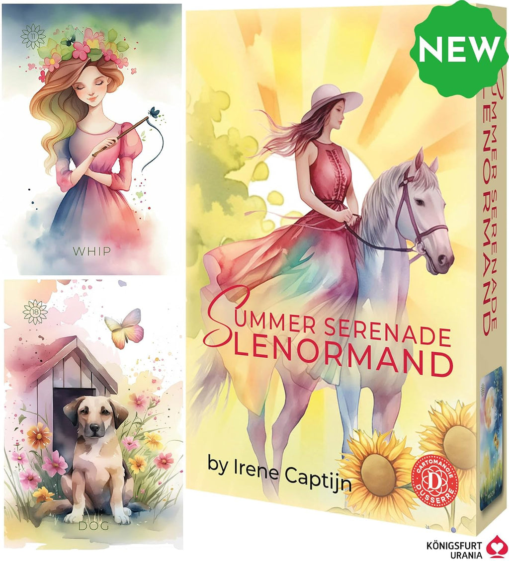 Box art of 'Summer Serenade' by Slenormand with a woman riding a horse, surrounded by nature elements.