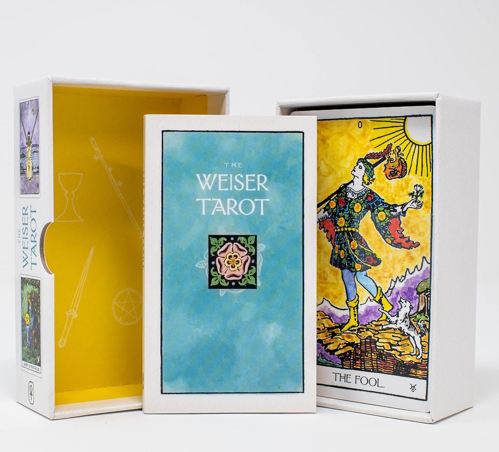 Weiser Tarot card set with tarot card and box on a white background