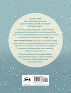 Book back cover with text and a barcode on a celestial design background