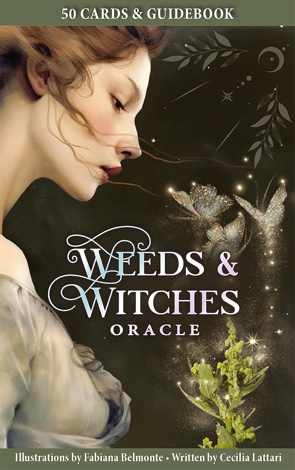 Cover of 'Weeds & Witches Oracle' with a woman and angel illustration.