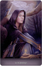 Artistic depiction of a hooded figure with an eagle and candle, labeled 'Yourself'.