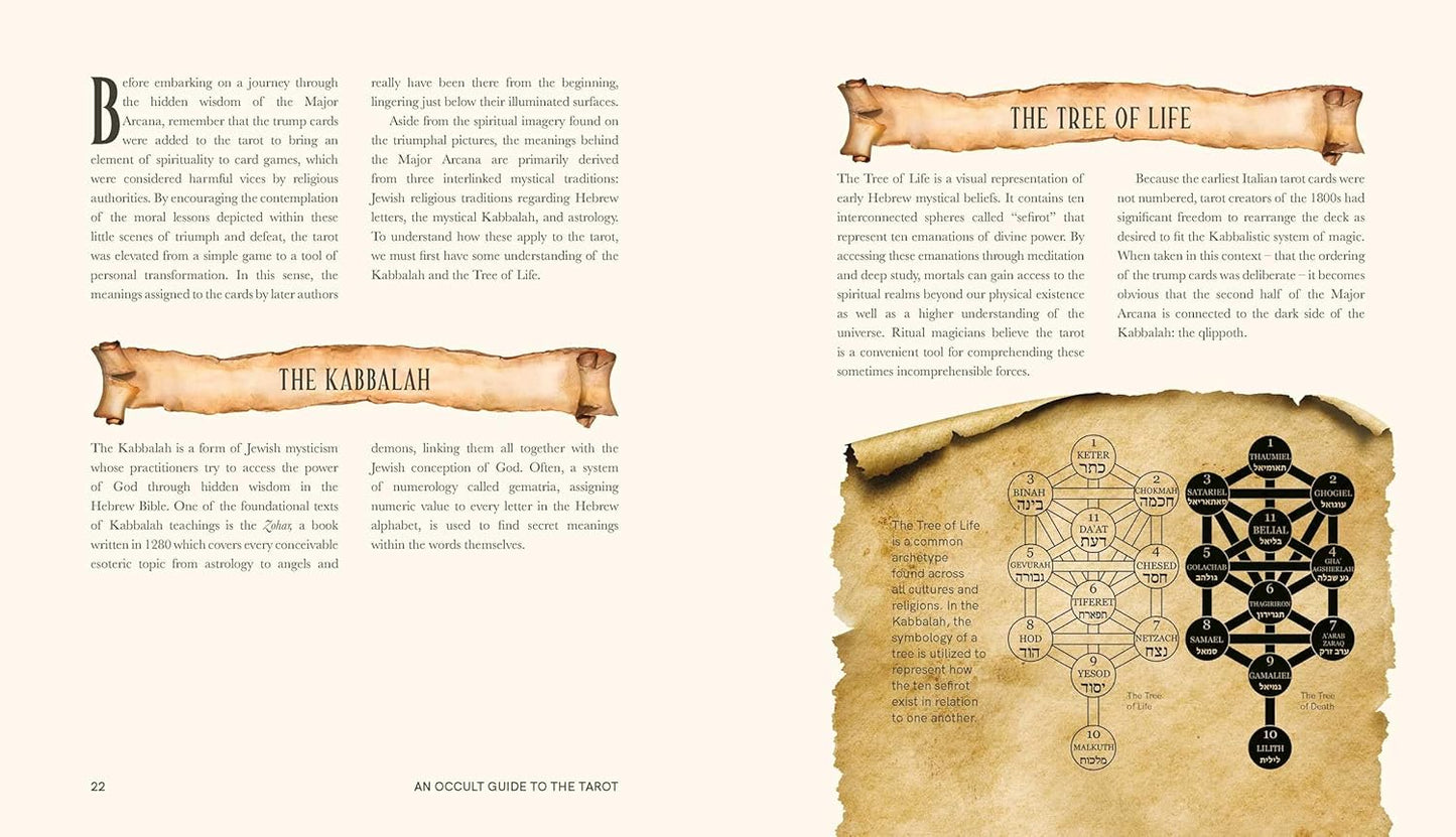 Open book showing pages with Kabbalah and Tree of Life symbols on a white background