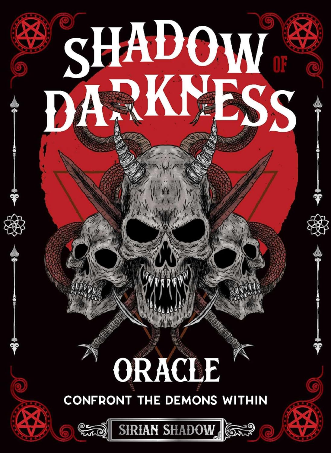 Book cover of 'Shadow of Darkness Oracle' with skulls and red background
