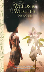 Book cover of 'Weeds & Witches Oracle' with a woman and plant illustration.