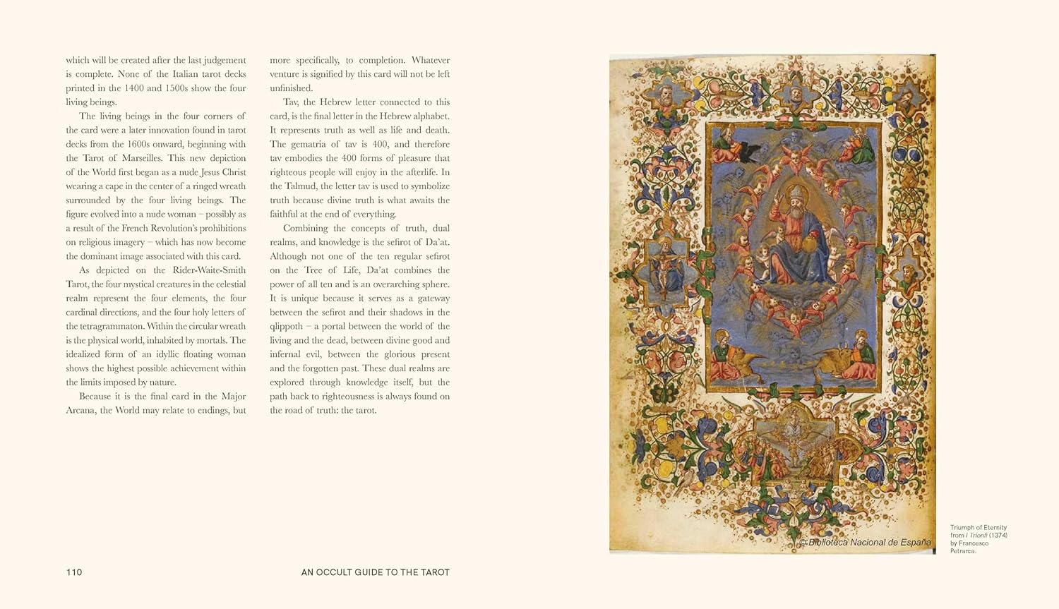 Decorative illustration of a tarot card on a page with text.