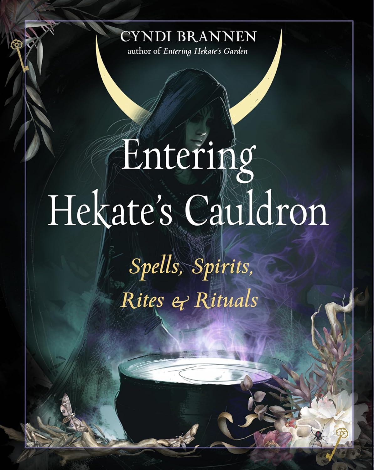 Book cover of 'Entering Hekate's Cauldron' with a hooded figure and cauldron.