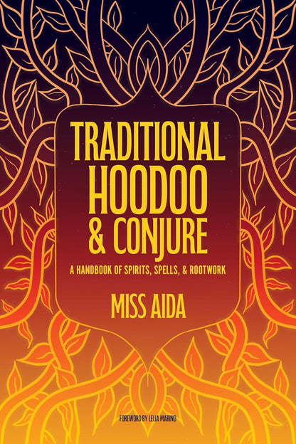 Book cover of 'Traditional Hoodoo & Conjure' with intricate designs and text.