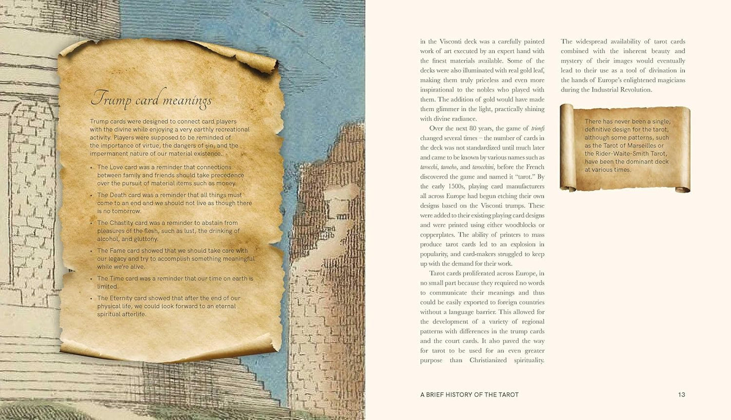 Book page with text and a parchment-like illustration of a map.