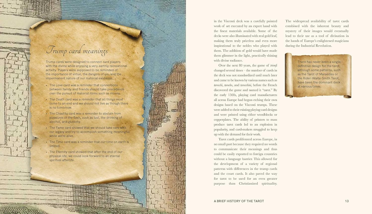 Book page with text and a parchment-like illustration of a map.