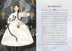 Illustration of a woman in a white dress with floral patterns, holding a lantern, surrounded by candles and nature elements. Text on the right side is titled 'Introduction'.