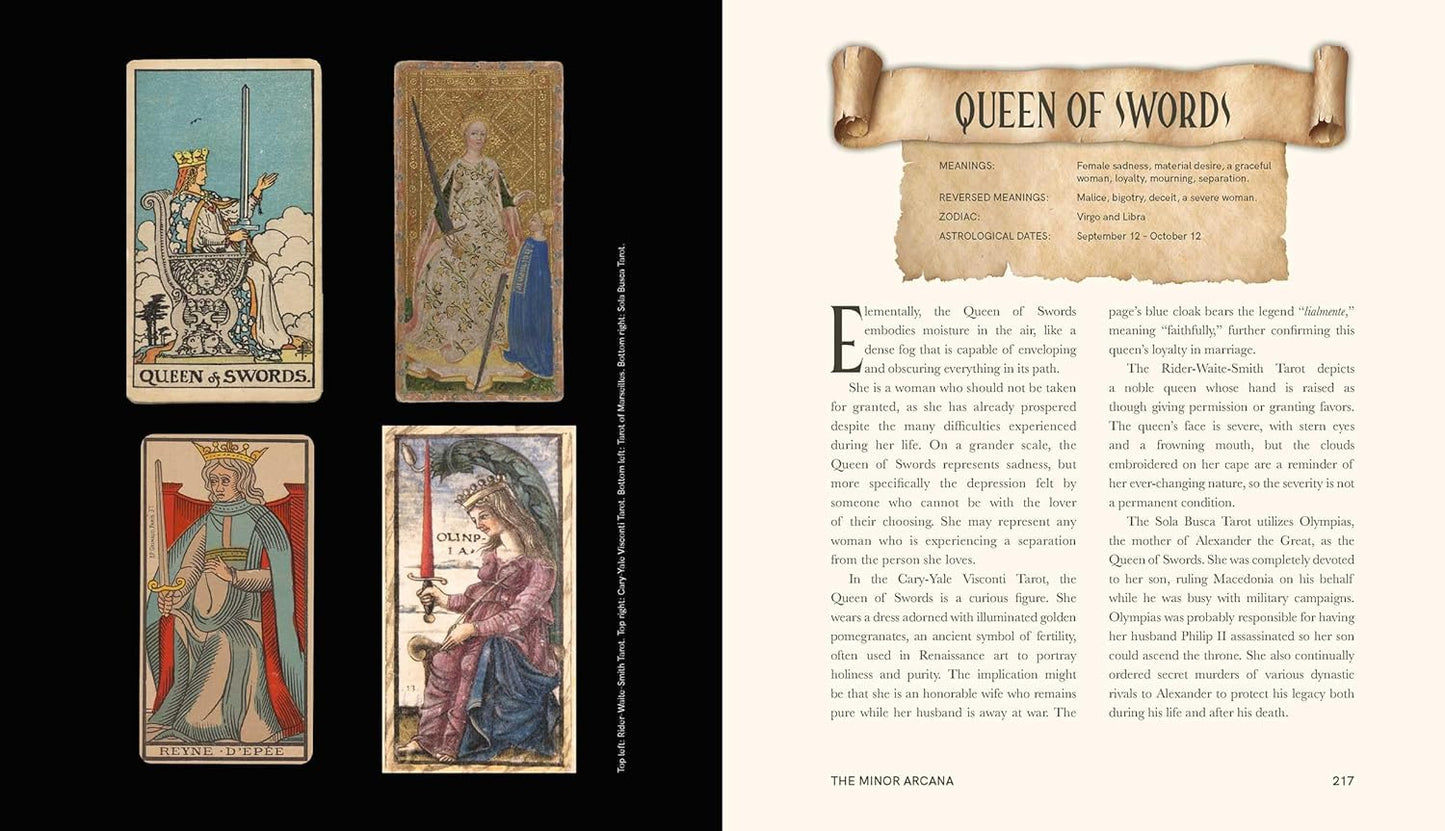 Card with 'Queen of Swords' and descriptive text on a white background