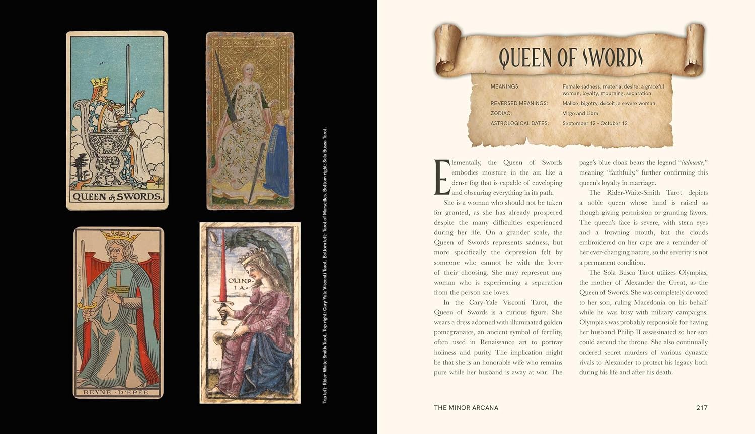 Card with 'Queen of Swords' and descriptive text on a white background