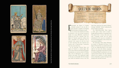 Card with 'Queen of Swords' and descriptive text on a white background