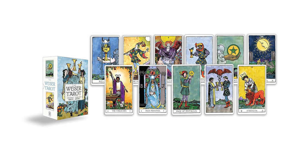Set of tarot cards with colorful illustrations on a white background