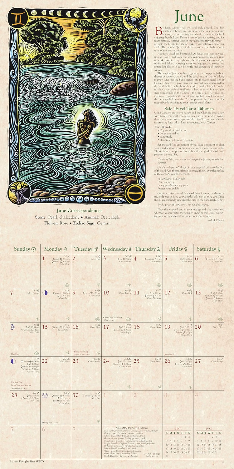 Decorative calendar for June with artistic design elements on a beige background