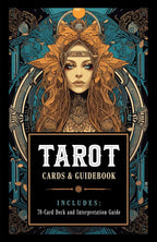Tarot cards & guidebook cover with intricate design and woman's face