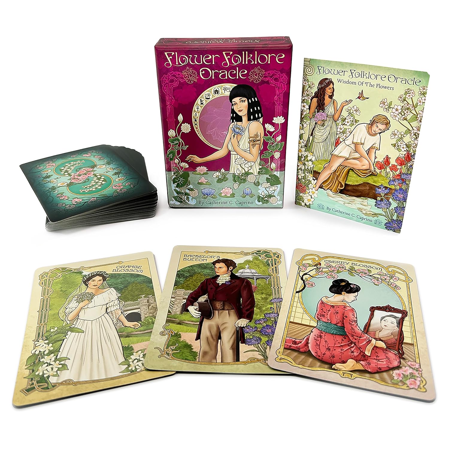 Flower Folklore Oracle card set with packaging on a white background