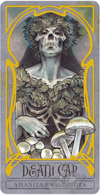 Card featuring a skeleton with a skull and mushroom illustration, titled 'Death Cap'.