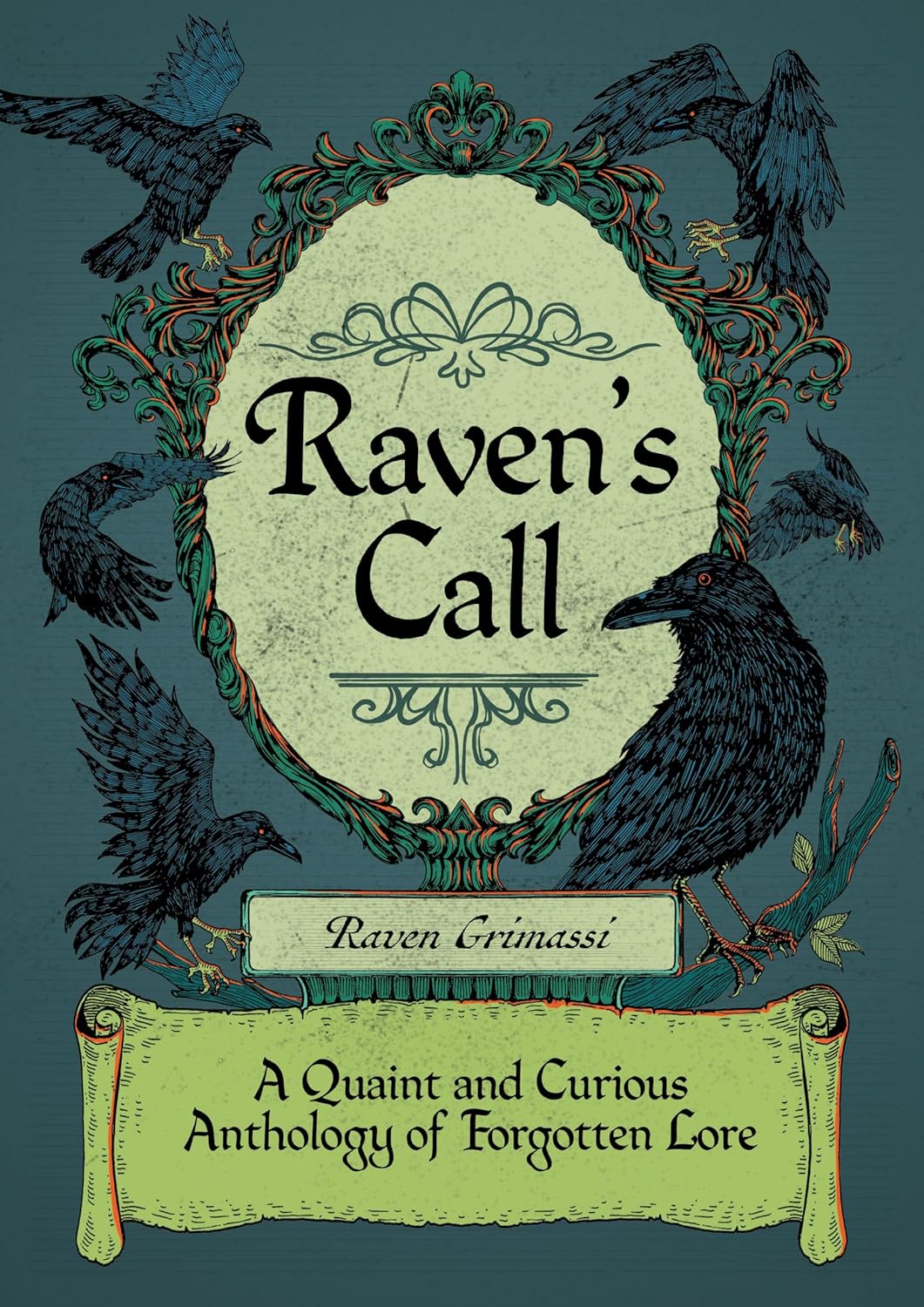 Book cover of 'Raven's Call' with crows and decorative elements on a blue background