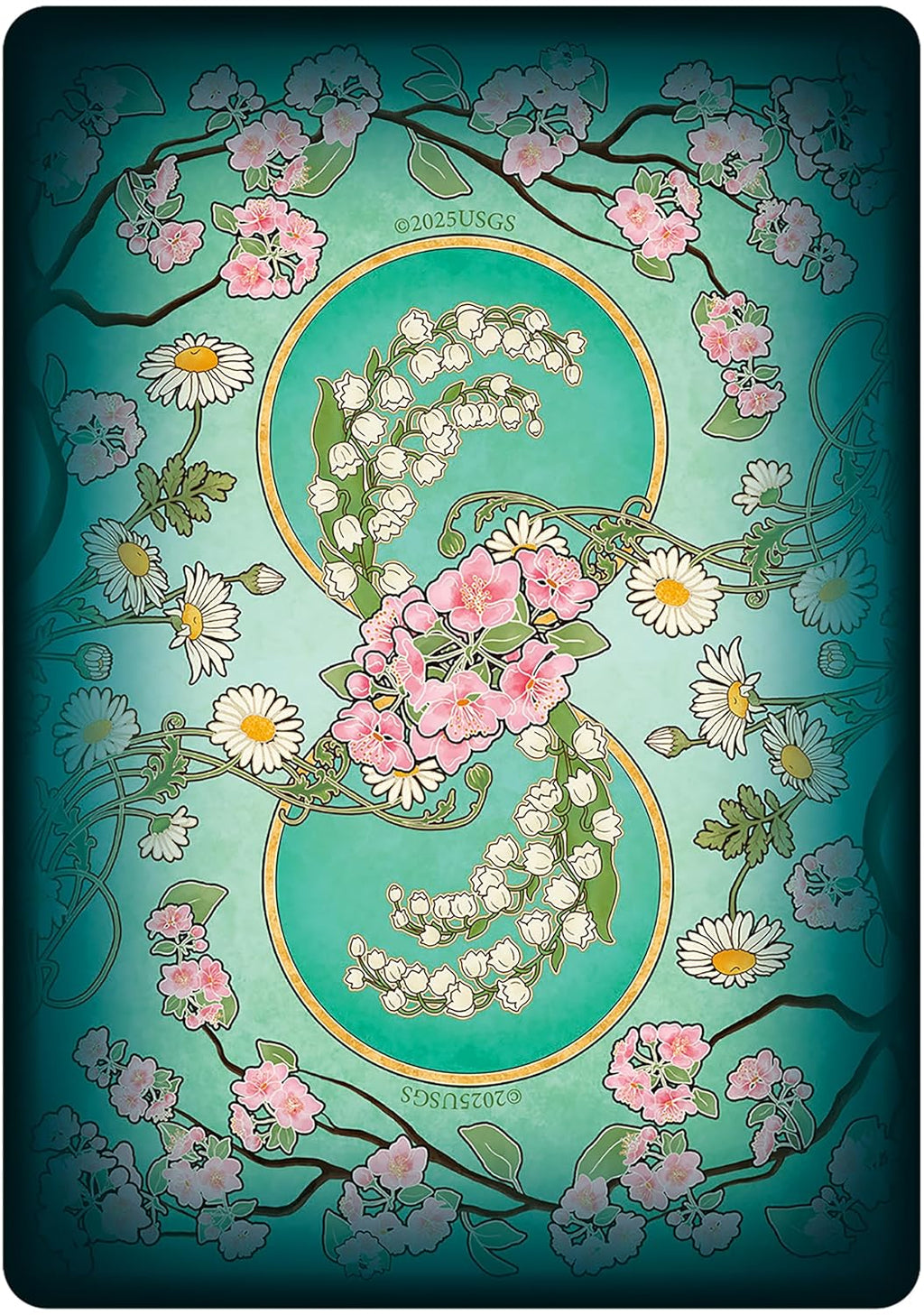 Decorative card with floral design and text on a teal background