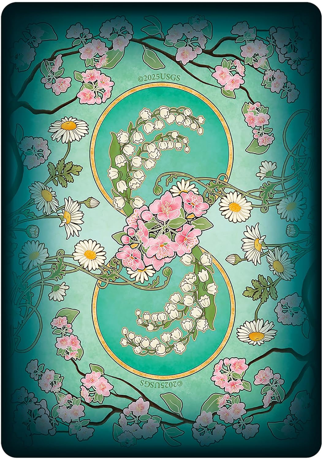 Decorative card with floral design and text on a teal background