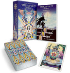 Stellar Vault Tarot cards with packaging and guidebook on a white background