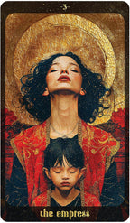 Card featuring a woman with a child, titled 'The Empress', in a stylized art nouveau design.