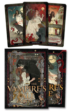 Set of tarot cards with artistic illustrations and 'The Vampire's Tale Tarot' text.