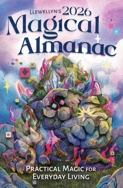 Cover of Llewellyn's 2026 Magical Almanac with colorful design and text.