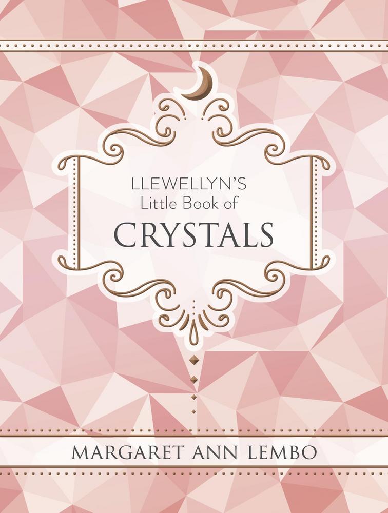 Book cover of 'Llewellyn's Little Book of Crystals' with a pink geometric pattern