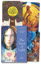 Cover of 'The Tarot of Light' with artistic illustrations and a purple background