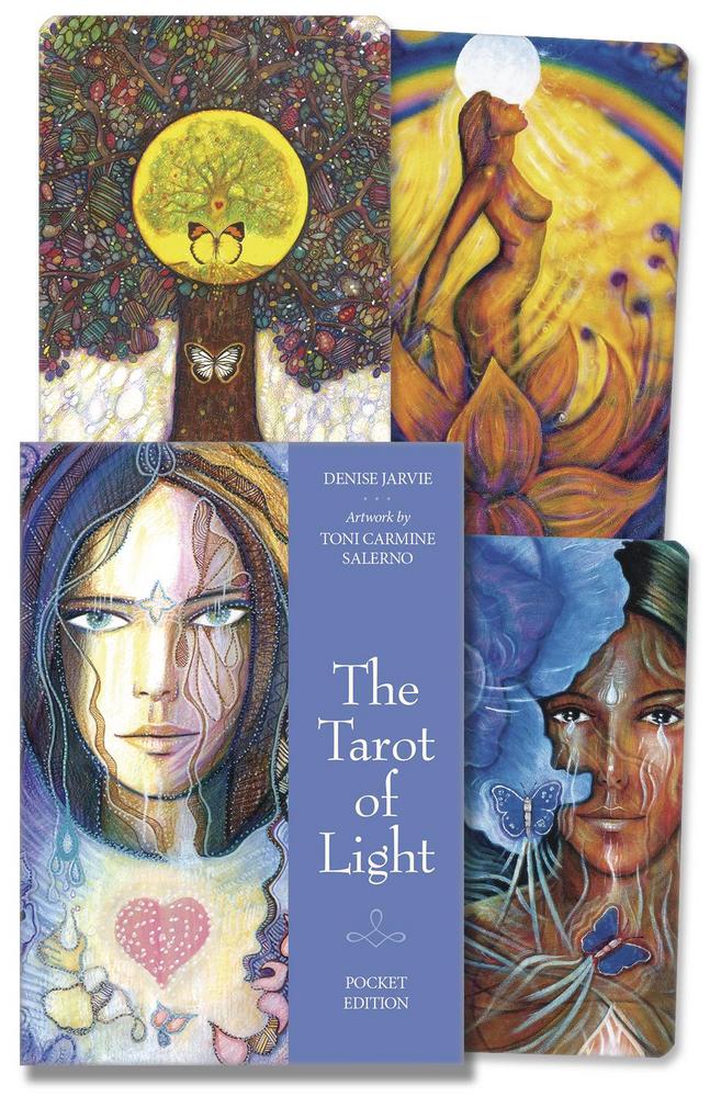 Cover of 'The Tarot of Light' with artistic illustrations and a purple background