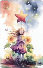 Illustration of a girl holding a star balloon with a colorful background
