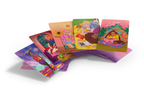 Set of colorful greeting cards with various designs on a white background