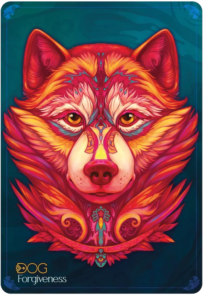 Colorful wolf illustration with intricate designs on a dark blue background