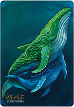 Artistic depiction of a whale with intricate patterns on a blue background