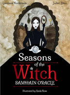Cover of 'Seasons of the Witch Samhain Oracle' with illustration of a witch and text.