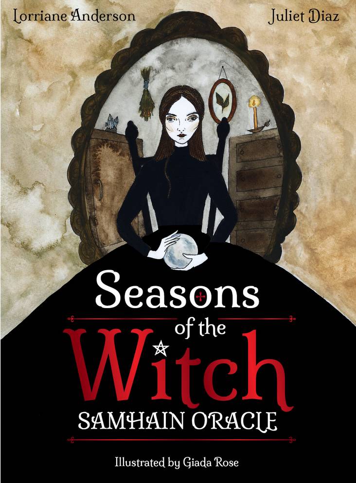 Cover of 'Seasons of the Witch Samhain Oracle' with illustration of a witch and text.