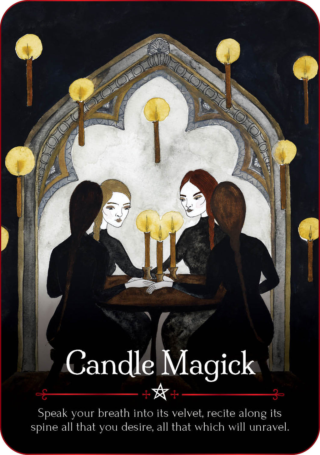 Illustration of three women around a table with candles, titled 'Candle Magick'.