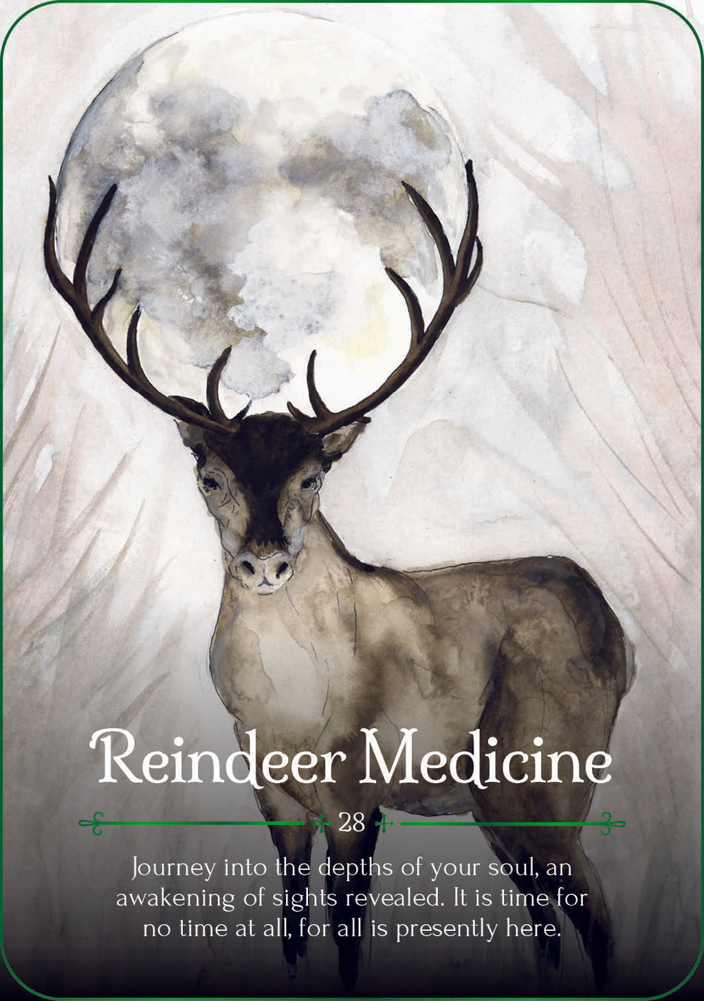 Reindeer with a full moon in the background and text about Reindeer Medicine.