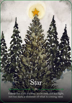 Illustration of a Christmas tree with a star on top against a snowy background