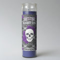 Candle with skull and purple roses design on a gray background