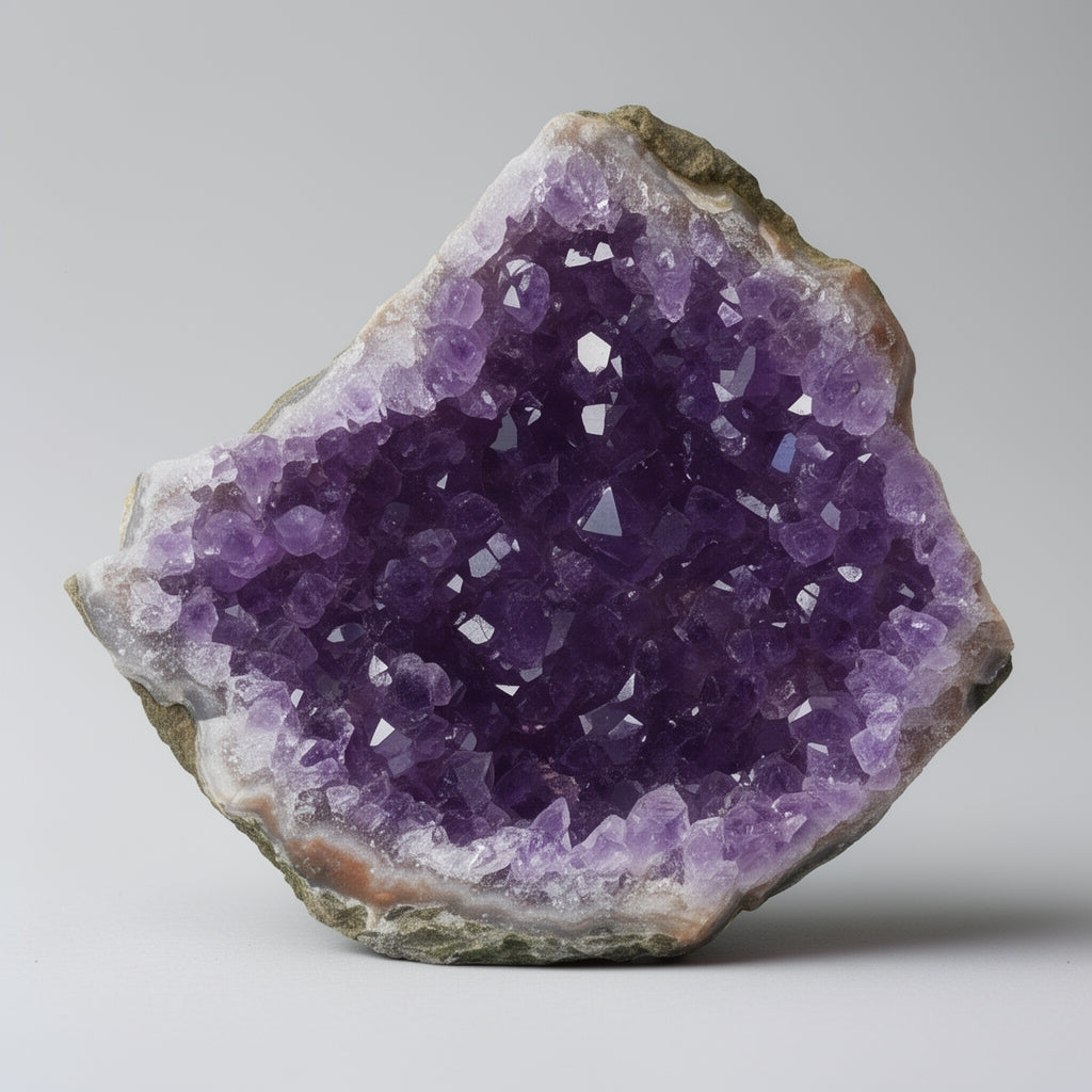 Amethyst geode on a gray background