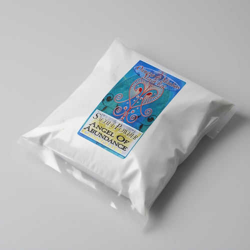 White sachet with a colorful label on a gray background